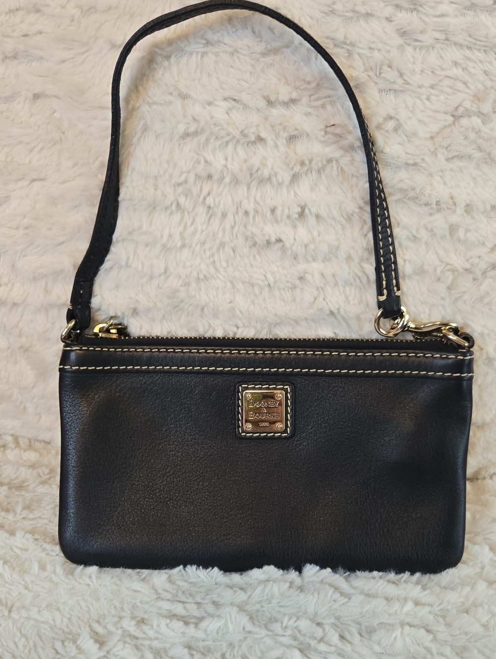 Dooney & Bourke Black Leather Wristlet with Gold Hardware